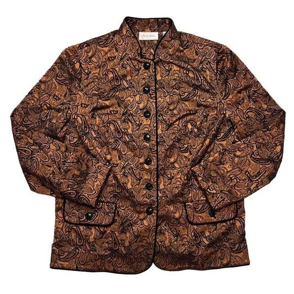 Studio Works Vintage Metallic Paisley Jacket Orange Nehru Collar Women's Small - Picture 1 of 10